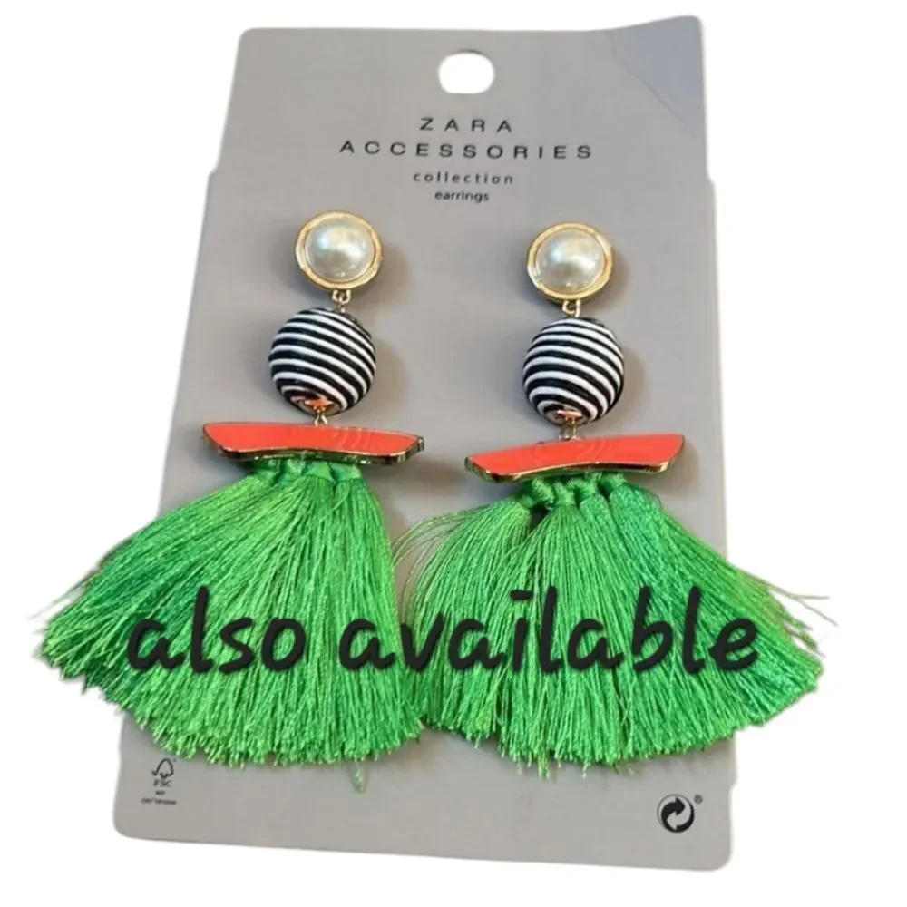 ZARA Black Fringe Earrings Mod Geo | NWOT